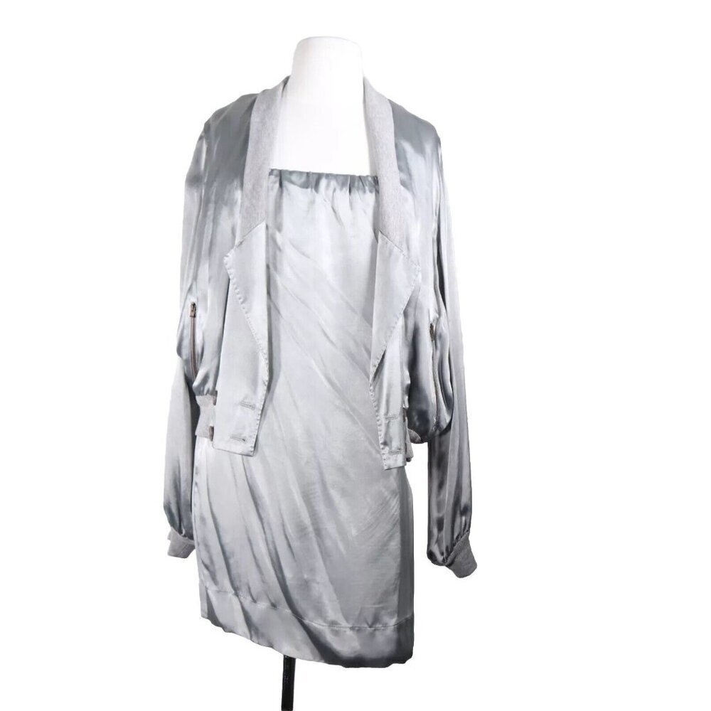 Stella McCartney Womens IT42 Gray Satin Strapless Mini Dress & Bomber Jacket 2PC